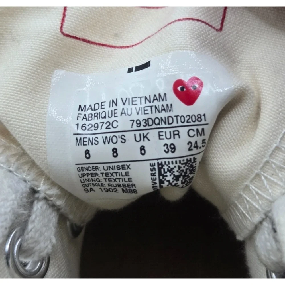 Converse x Comme des Garçons Play Sneakers Mens 6 Cream Multi Heart Chuck 70 Hi - Picture 3 of 13